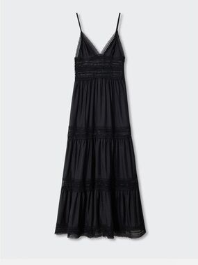 Mango Black Lace-Trim Tiered Maxi Sundress